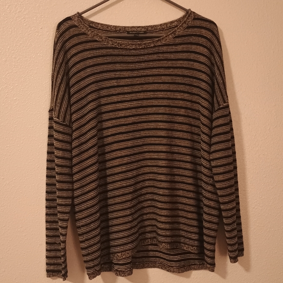 Eileen Fisher Wool & Linen Black Striped Sweater Size Medium - Picture 2 of 8
